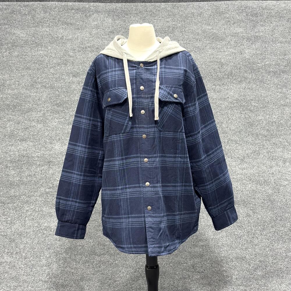 CQR Shirt Jacket Mens Large Plaid Quilted Hooded Flannel Shacket Heavyweight